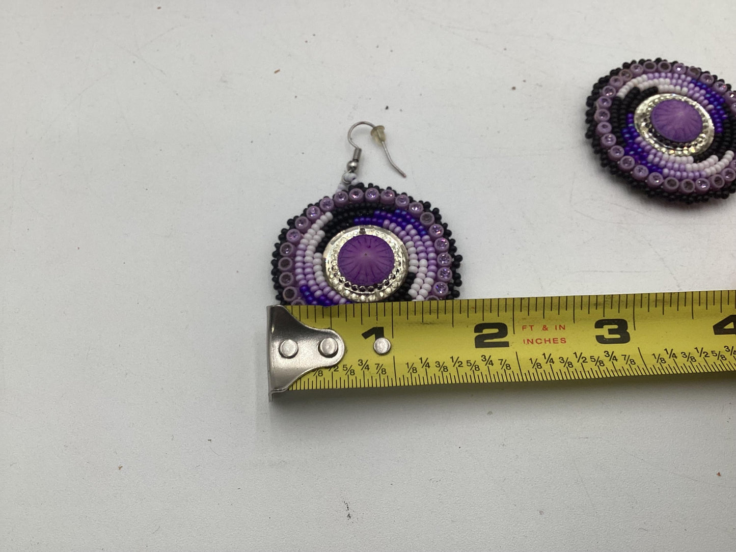Purple Hand Beaded Earrings: Anishinaabe/Ojibwe Beadwork