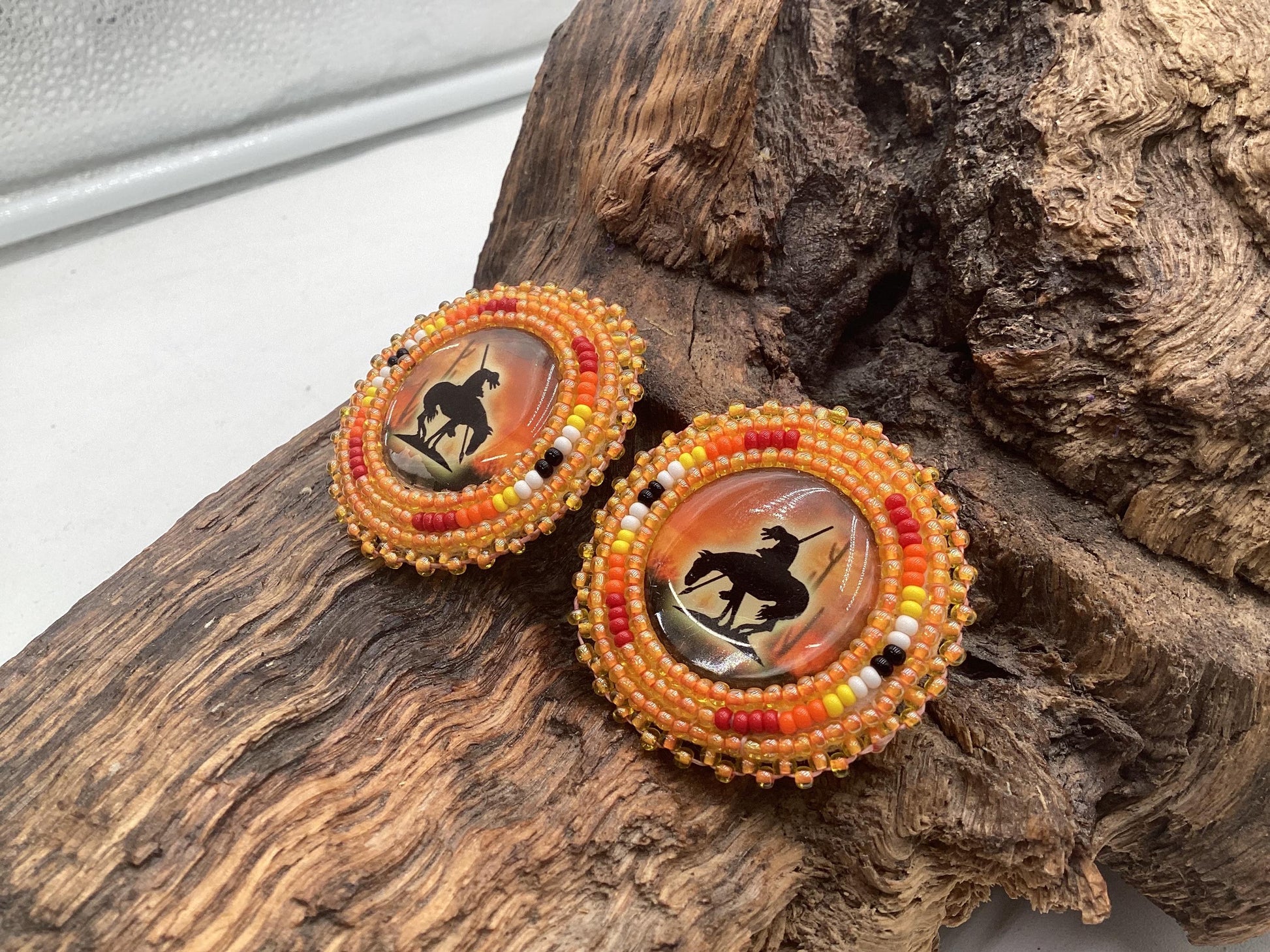 Hand Beaded Indigenous Horse Earrings: Anishinaabe/Ojibwe Beadwork
