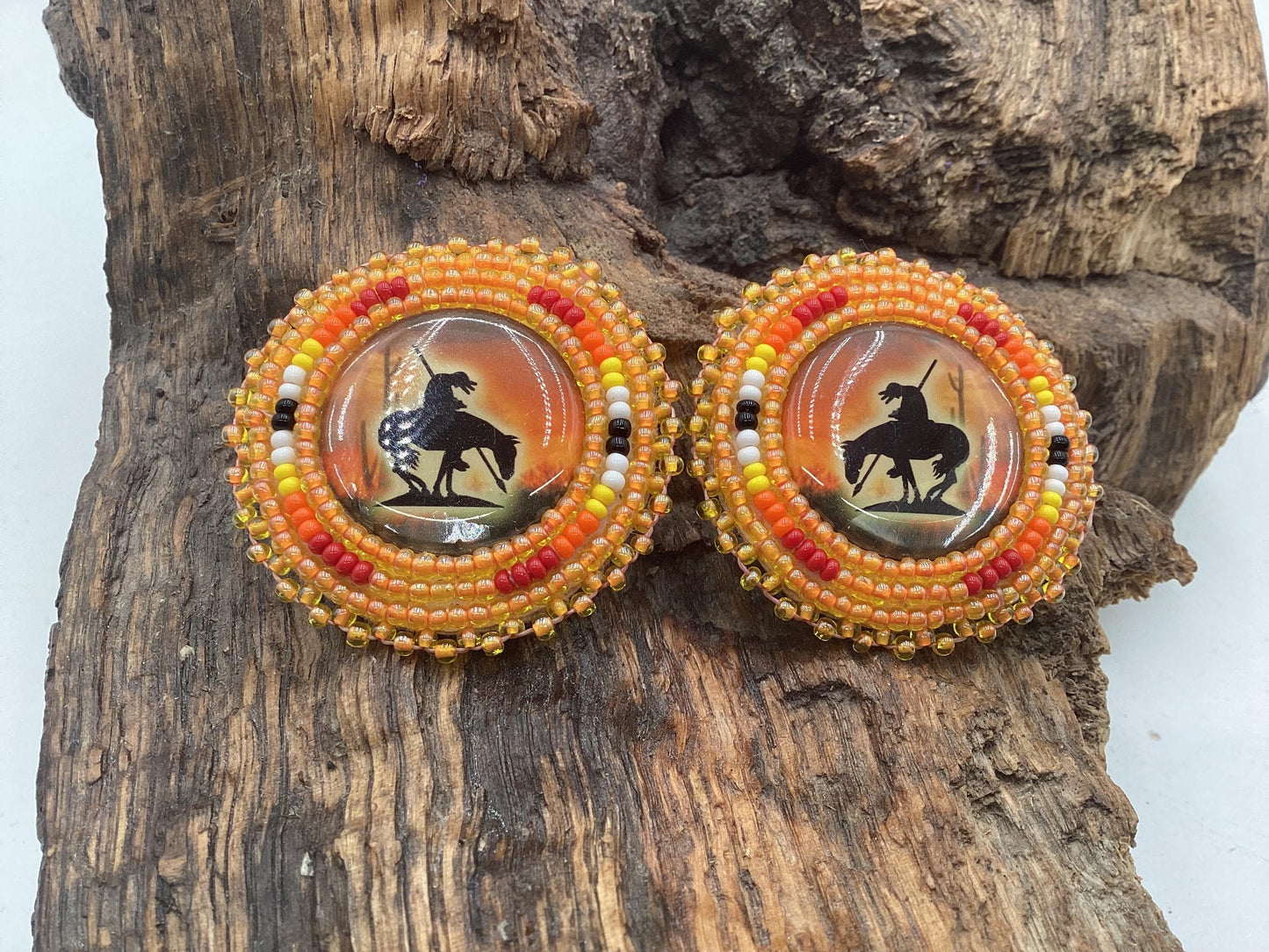 Hand Beaded Indigenous Horse Earrings: Anishinaabe/Ojibwe Beadwork