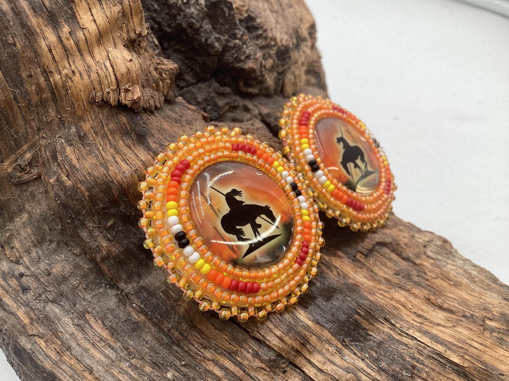 Hand Beaded Indigenous Horse Earrings: Anishinaabe/Ojibwe Beadwork