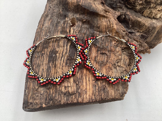 Hand Beaded Metal Hoop Earrings - Anishinaabe/Ojibwe Beadwork
