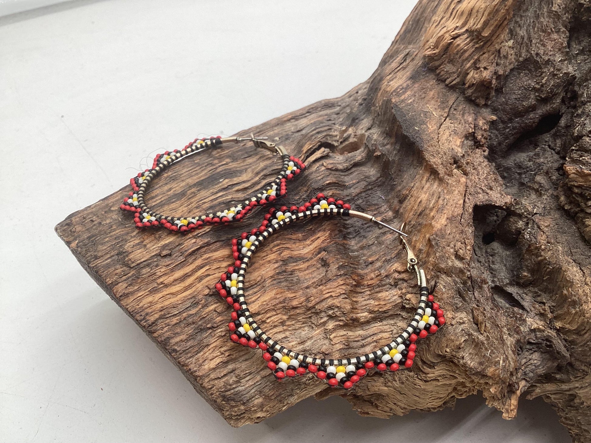 Hand Beaded Metal Hoop Earrings - Anishinaabe/Ojibwe Beadwork