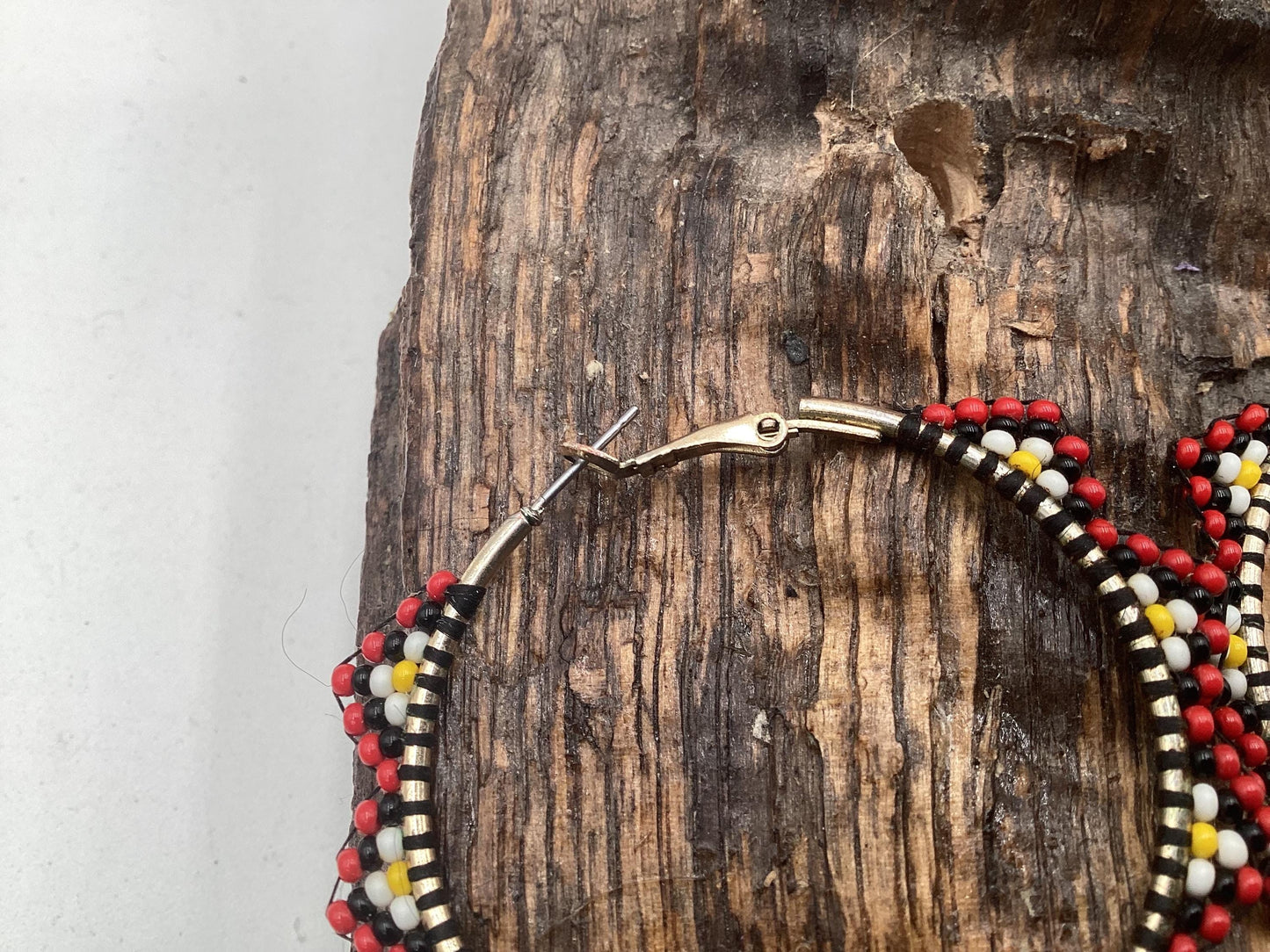 Hand Beaded Metal Hoop Earrings - Anishinaabe/Ojibwe Beadwork