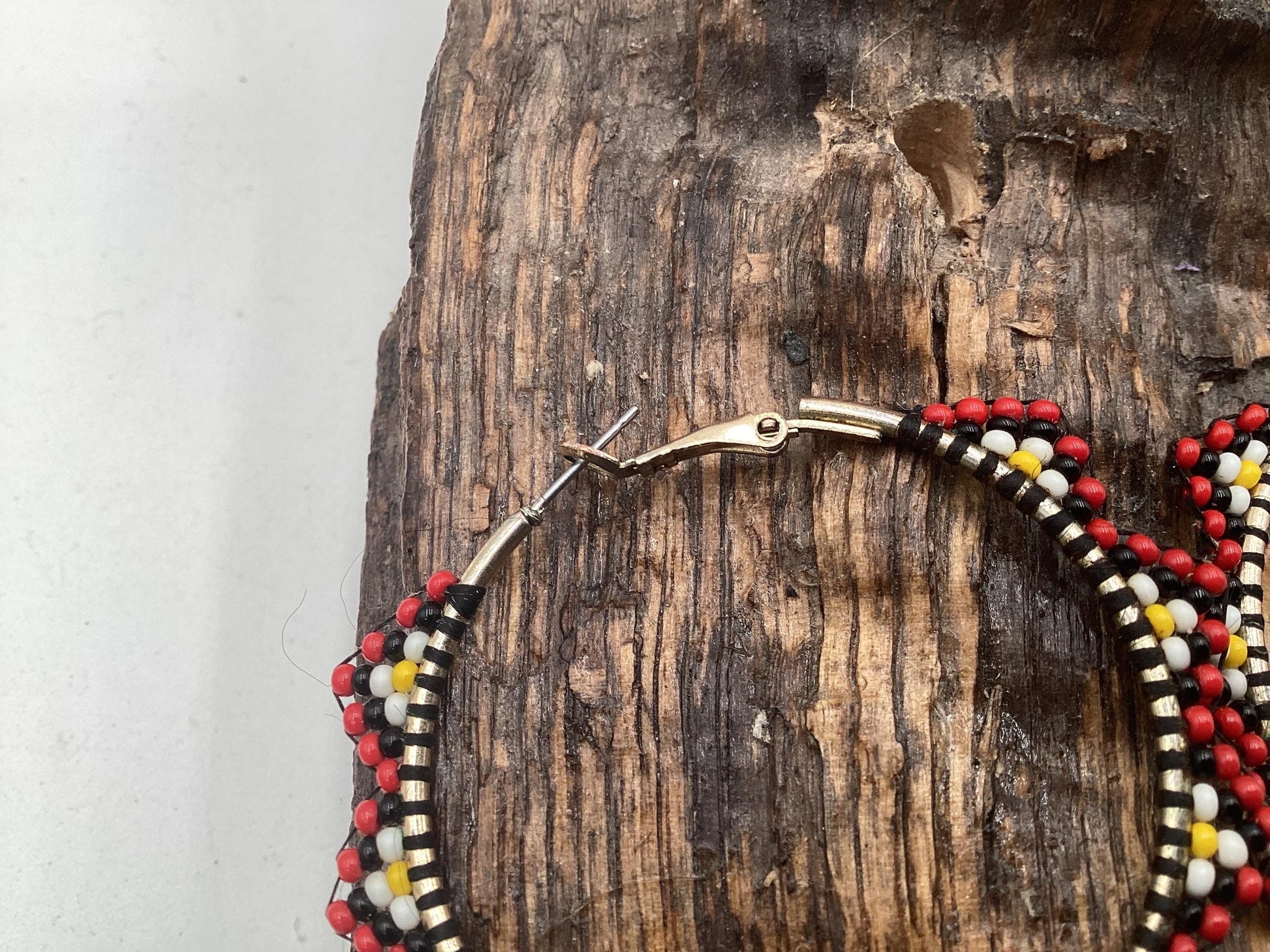 Hand Beaded Metal Hoop Earrings - Anishinaabe/Ojibwe Beadwork
