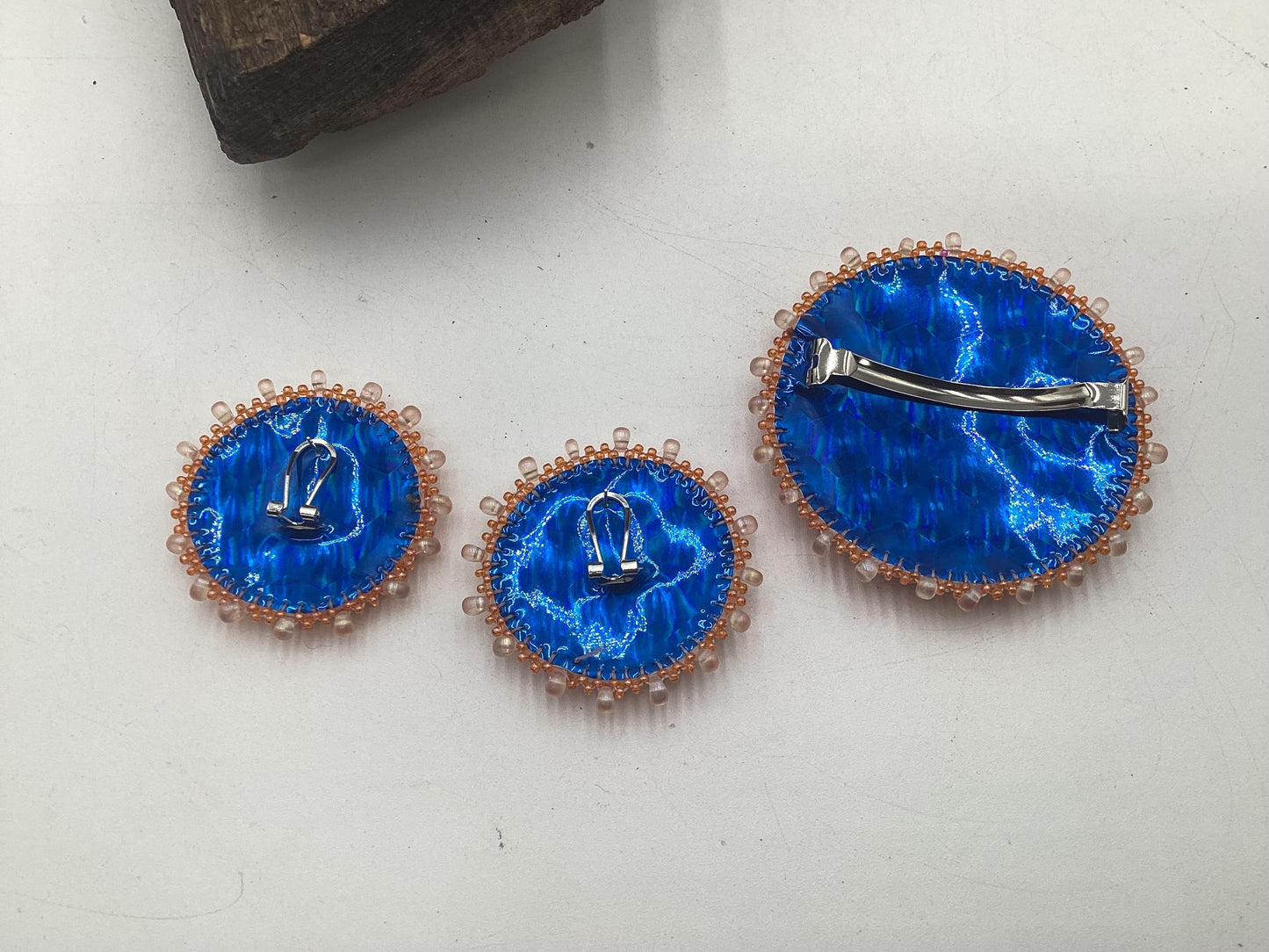 Hand Beaded Indigenous Floral Barrette & Earrings Jewelry Set — Anishinaabe/Ojibwe Beadwork