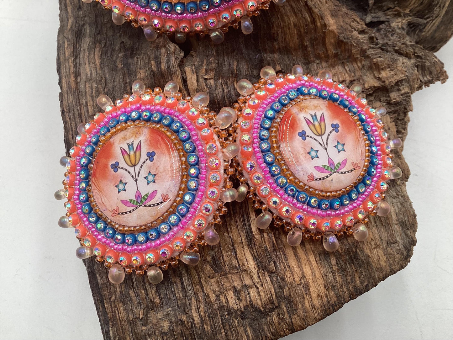 Hand Beaded Indigenous Floral Barrette & Earrings Jewelry Set — Anishinaabe/Ojibwe Beadwork