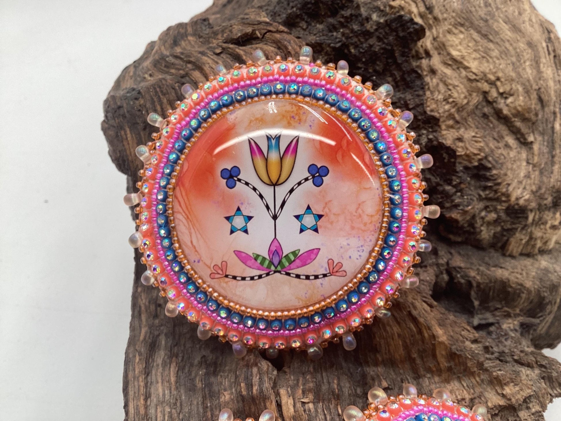 Hand Beaded Indigenous Floral Barrette & Earrings Jewelry Set — Anishinaabe/Ojibwe Beadwork