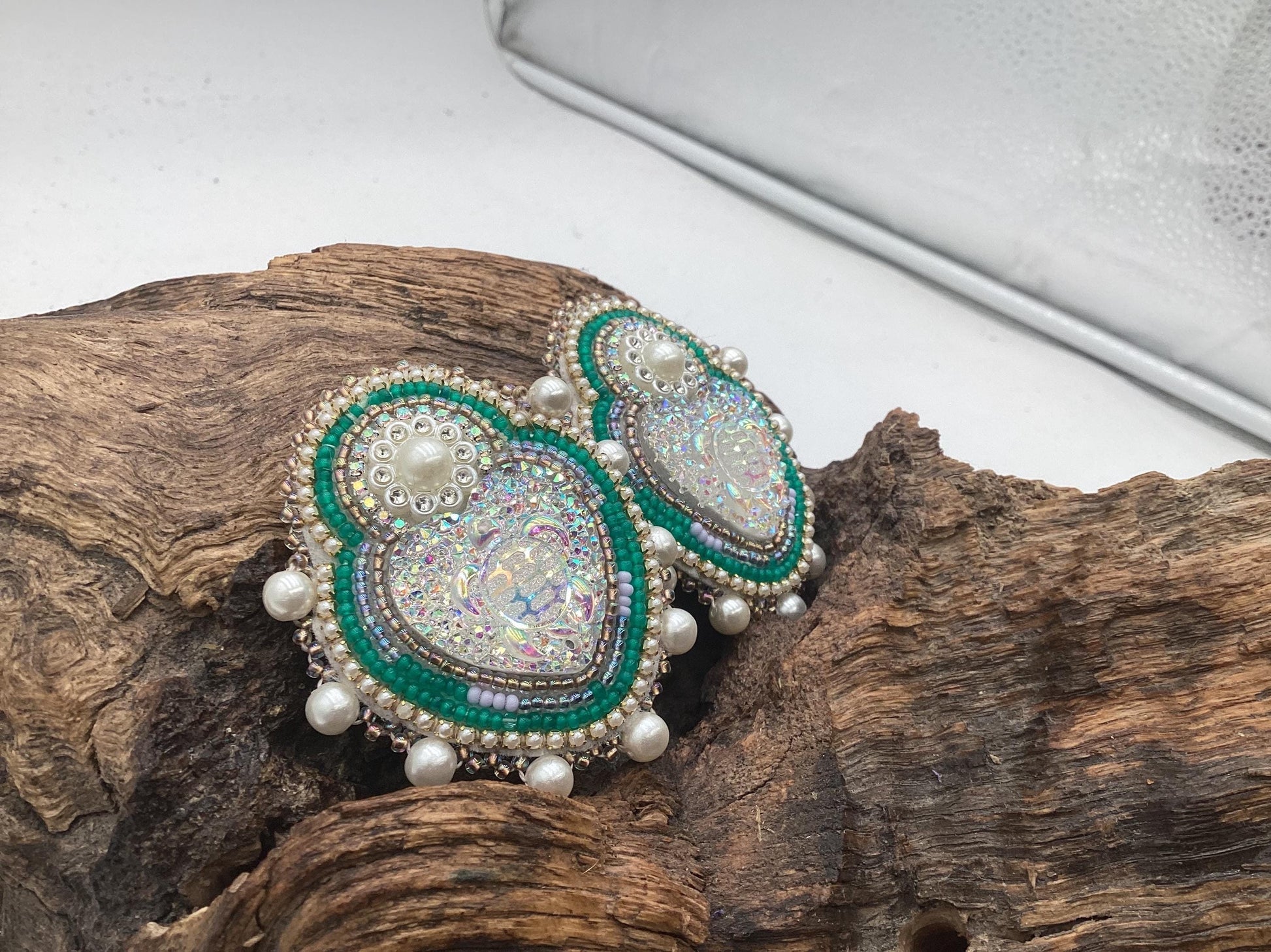 Double Centered Turtle Heart Hand Beaded Earrings – Authentic Anishinaabe/Ojibwe Beadwork