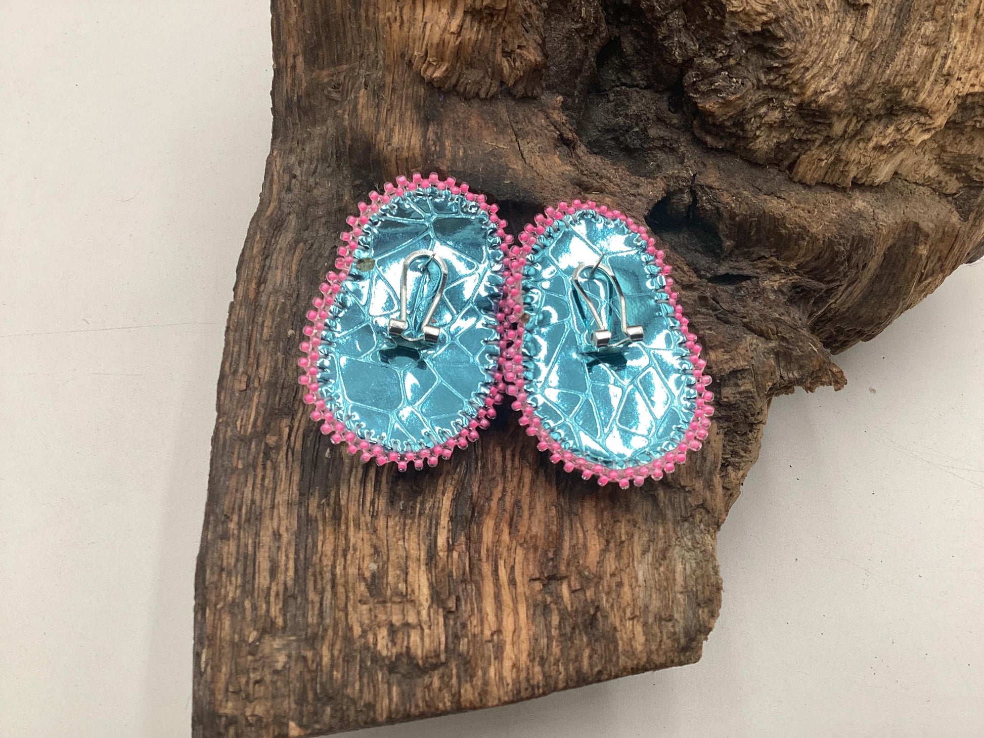 Hand Beaded Double-Center Flower Earrings: Anishinaabe/Ojibwe Beadwork