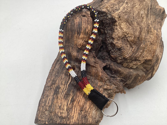 Hand Beaded Peyote Stitch Wristlet Lanyard - Ojibwe/Anishinaabe Artisan Design