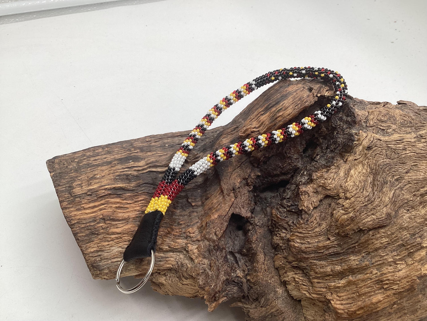 Hand Beaded Peyote Stitch Wristlet Lanyard - Ojibwe/Anishinaabe Artisan Design