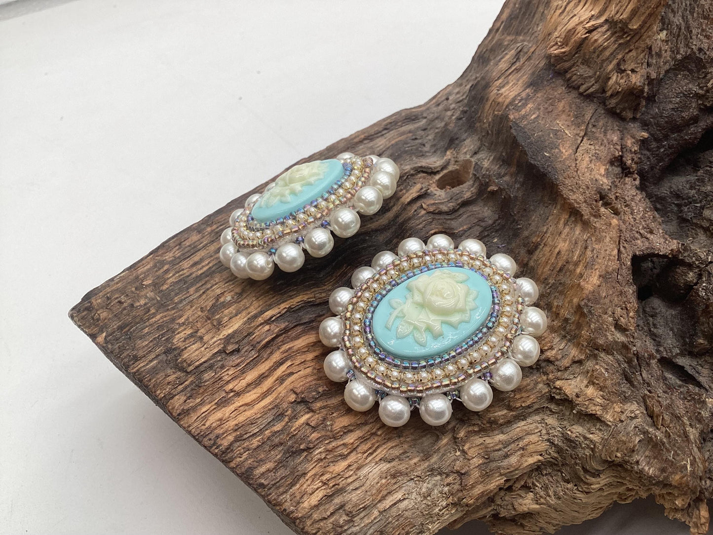 Hand Beaded Pearl Bead Earrings: Anishinaabe/Ojibwe Beadwork