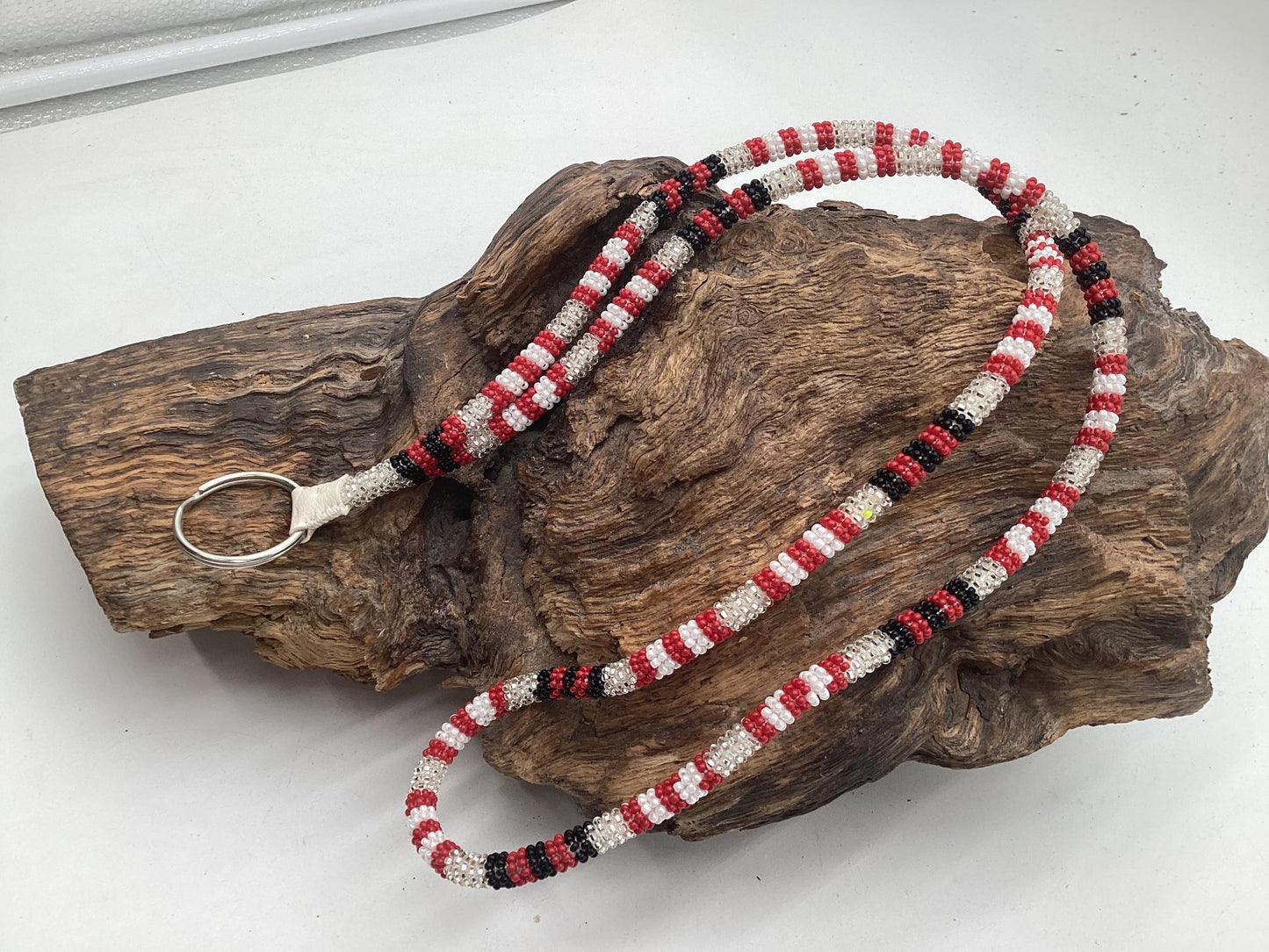 Lanyard Keychain Necklace - Hand Beaded - Anishinaabe/Ojibway Made- Free Shipping