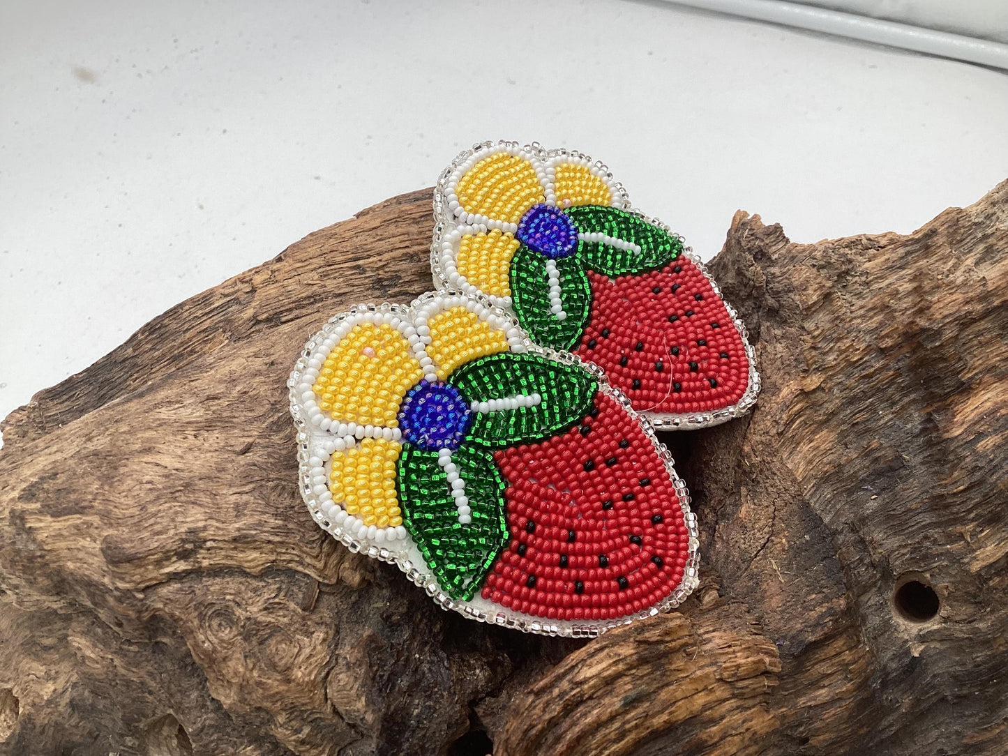 Hand Beaded Strawberry Earrings – Authentic Anishinaabe/Ojibwe Beadwork