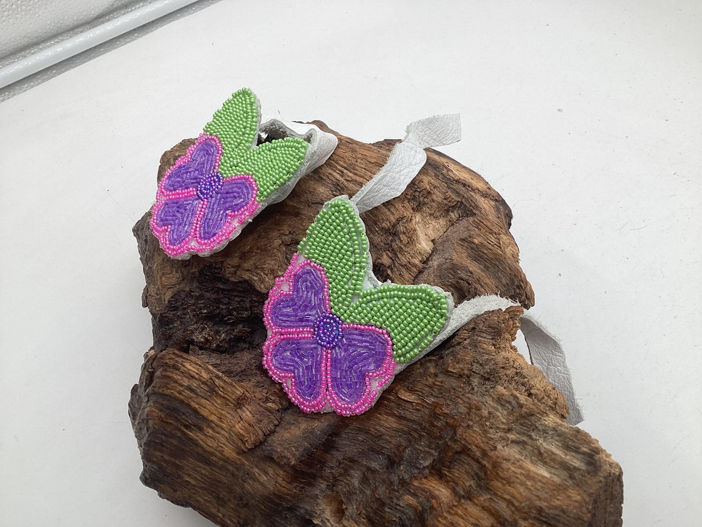 Hand Beaded Ojibwe Floral Braid Ties - Anishinaabe/Ojibwe Made - Free Shipping