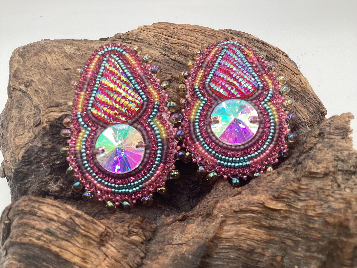 Hand Beaded Double-Center Earrings – Anishinaabe/Ojibwe Beadwork
