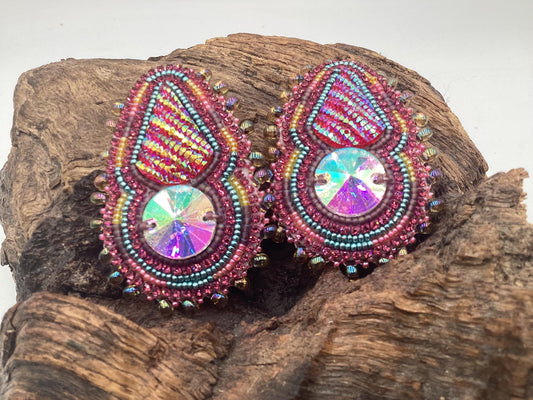 Hand Beaded Double-Center Earrings – Anishinaabe/Ojibwe Beadwork