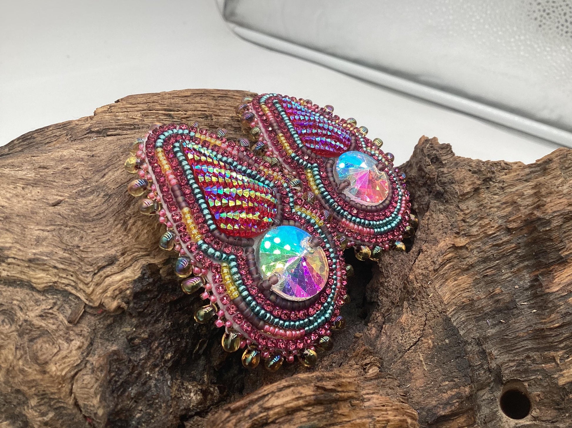 Hand Beaded Double-Center Earrings – Anishinaabe/Ojibwe Beadwork