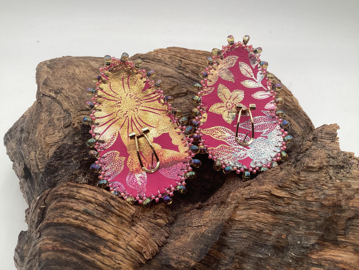 Hand Beaded Double-Center Earrings – Anishinaabe/Ojibwe Beadwork