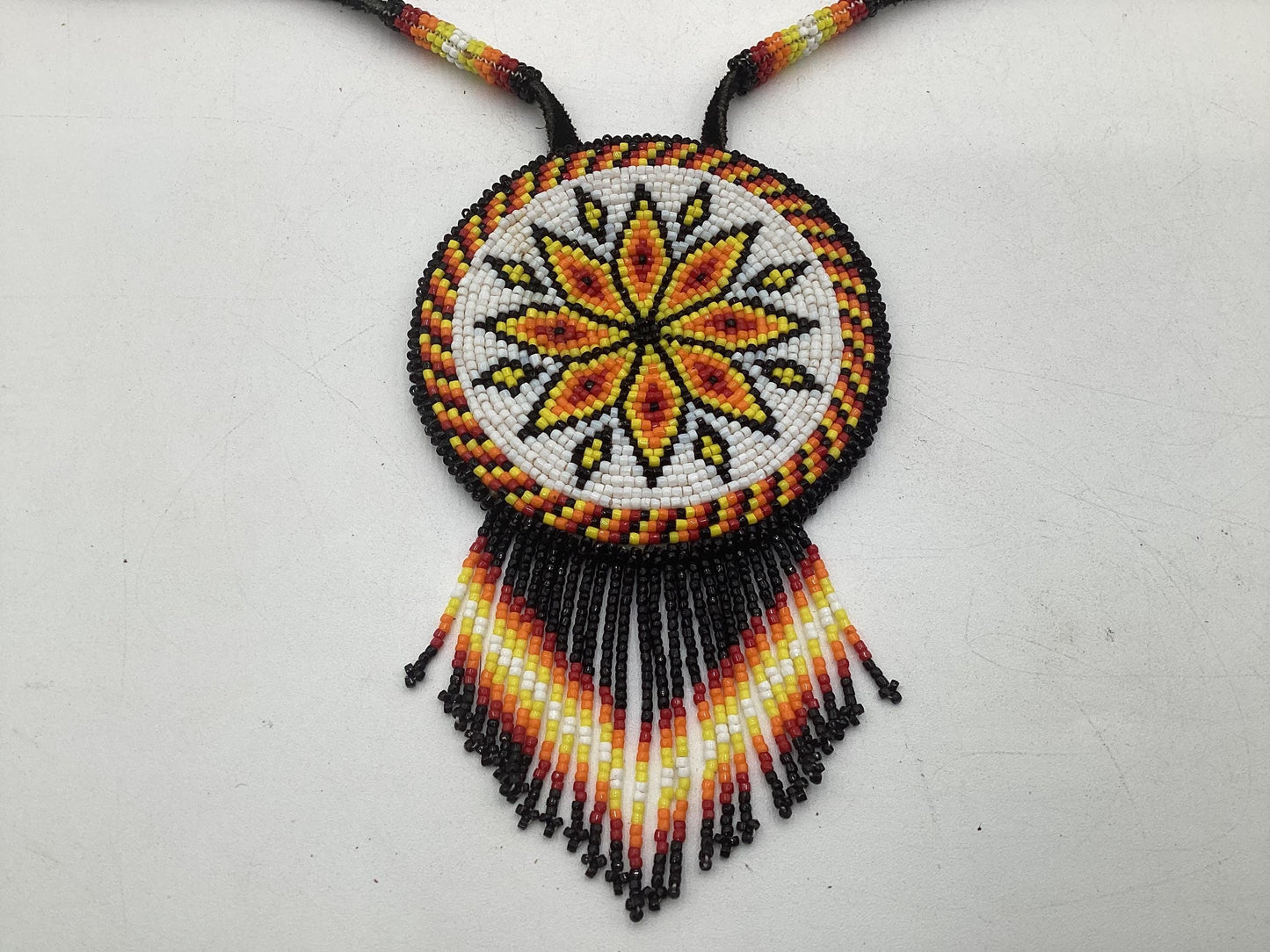 Hand Beaded Anishinaabe Medallion with Beaded Strap - Authentic Anishinaabe/Ojibwe Made - Free Shipping