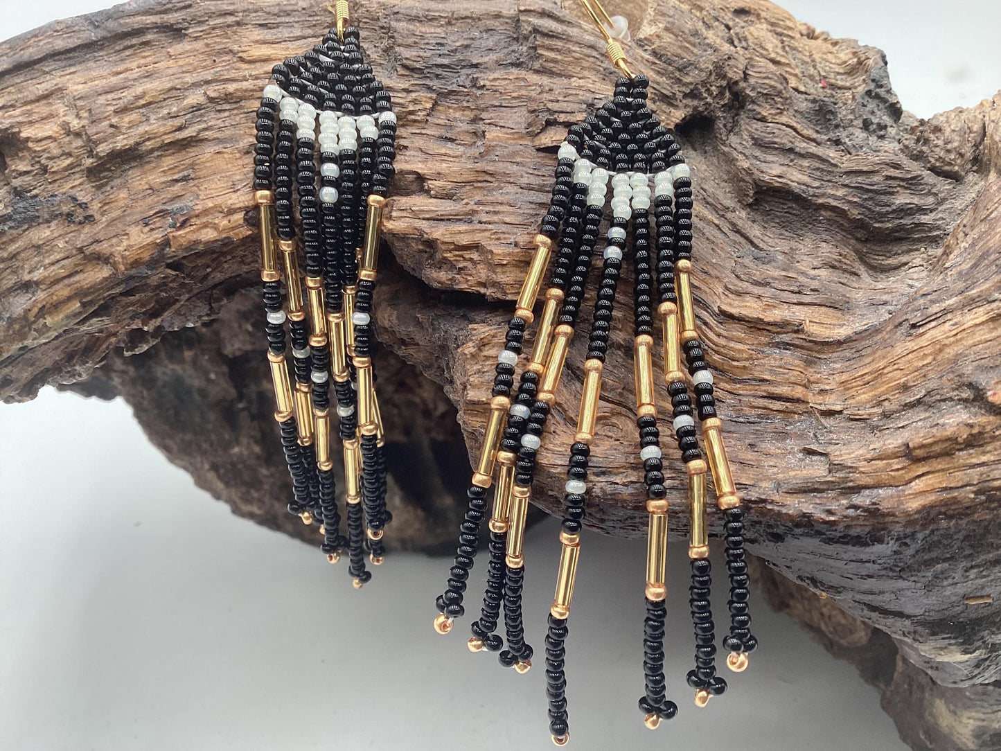Hand Beaded Dangling Fringe Earrings – Anishinaabe Made