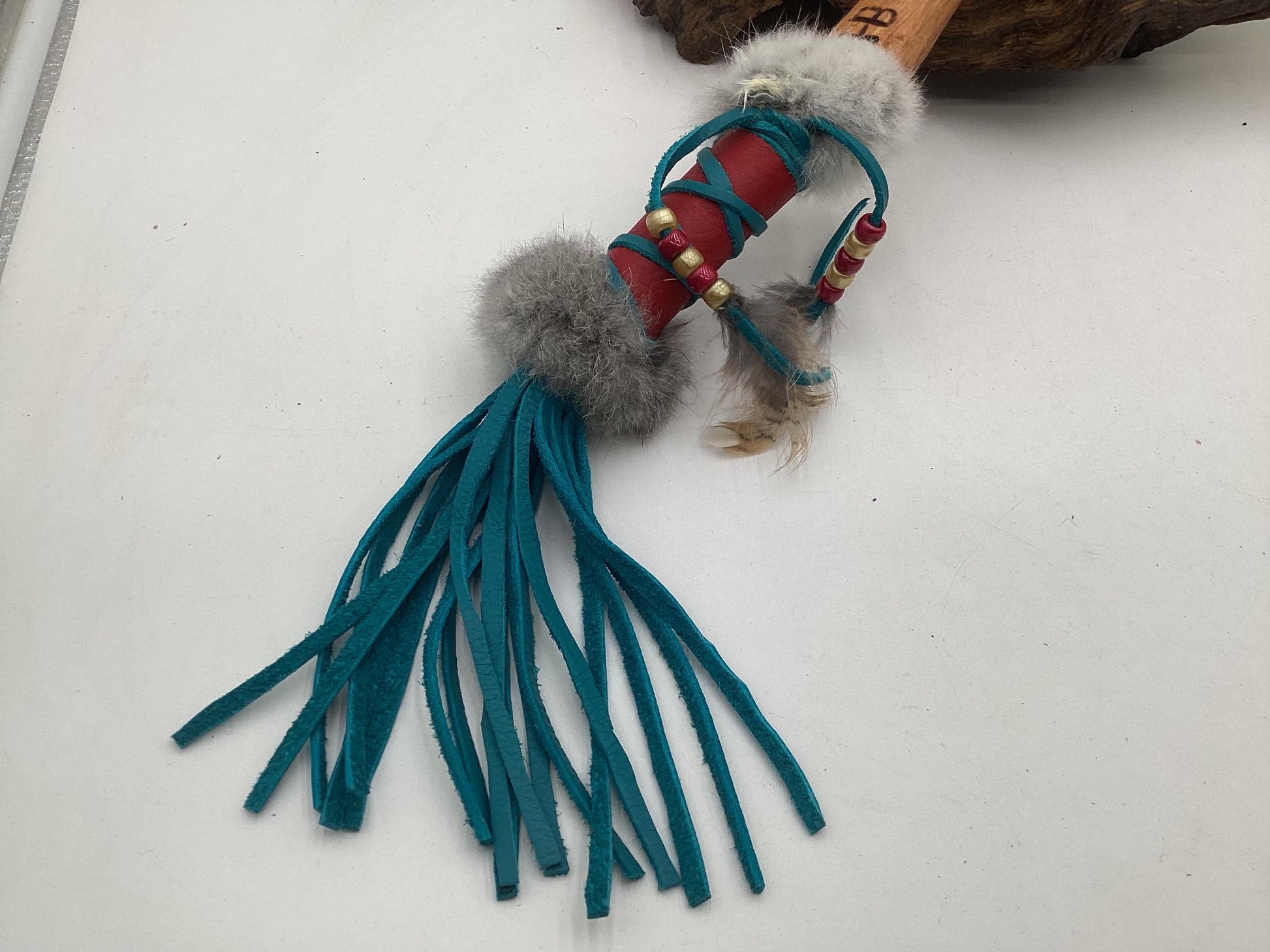 Hand Painted Rawhide Dance Rattle -Ojibwe/Anishinaabe made - Free Shipping