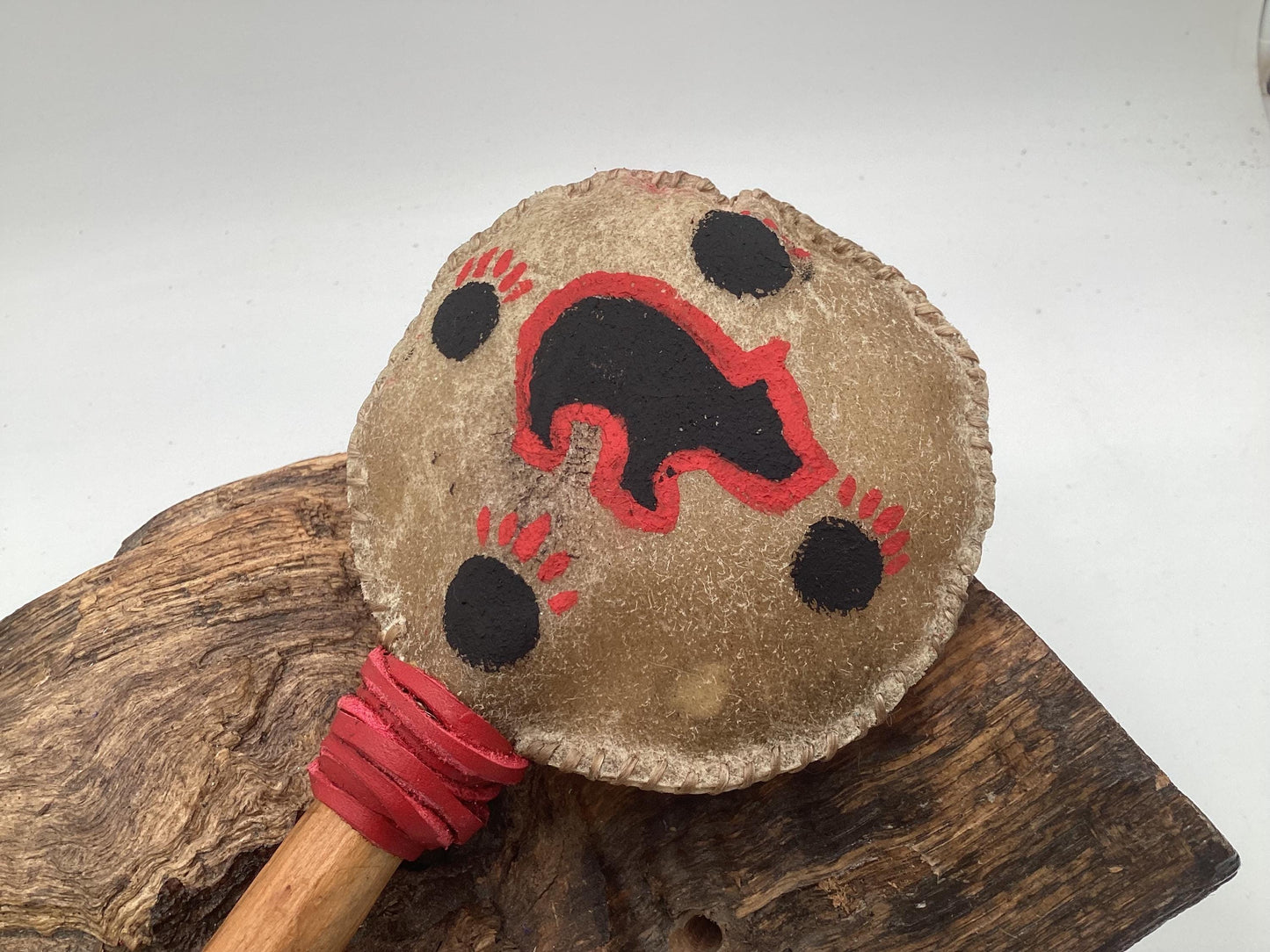 Hand Painted Rawhide Dance Rattle -Ojibwe/Anishinaabe made - Free Shipping