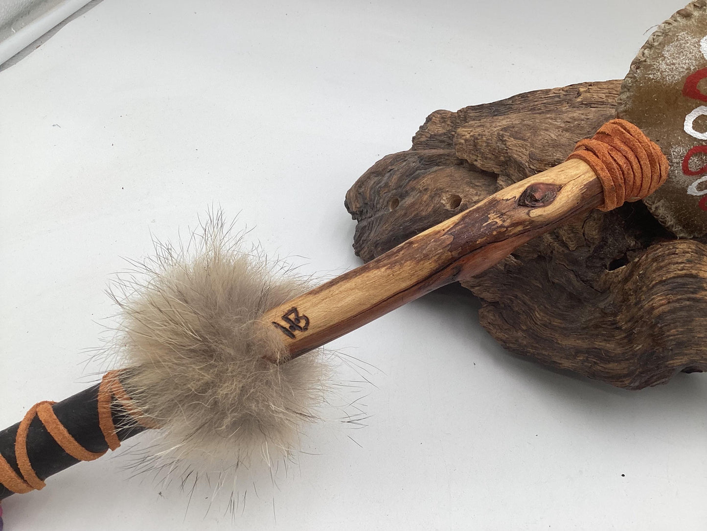 Hand Painted Rawhide Dance Rattle -Ojibwe/Anishinaabe made - Free Shipping