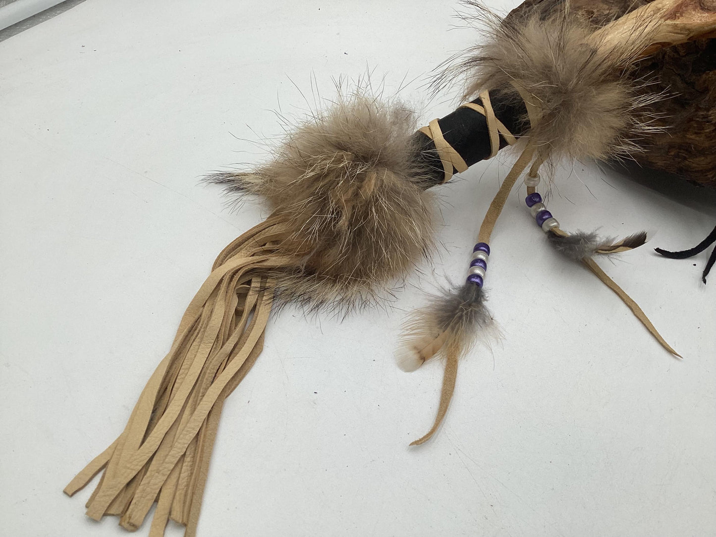 Hand Painted Rawhide Dance Rattle -Ojibwe/Anishinaabe made - Free Shipping