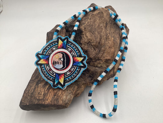 Beautiful Hand Beaded White Earth Nation Medallion - Authentic Anishinaabe/Ojibwe Beadwork - Free Shipping