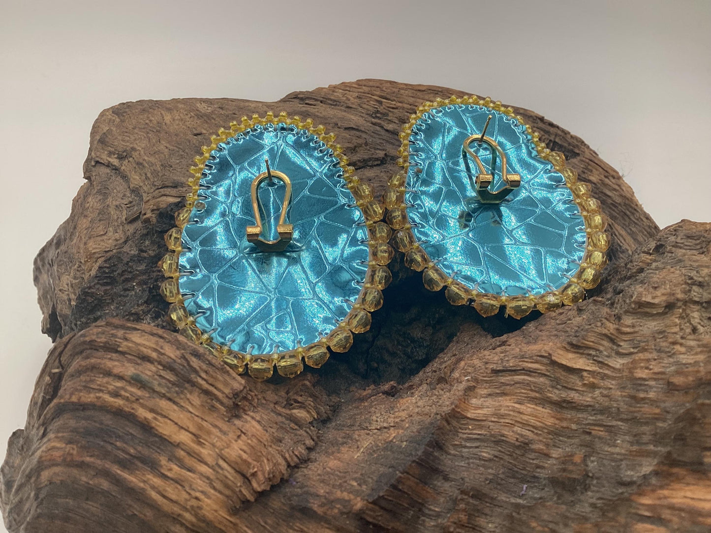 Yellow Double Center Hand Beaded Earrings - Authentic Ojibwe Anishinaabe Beadwork