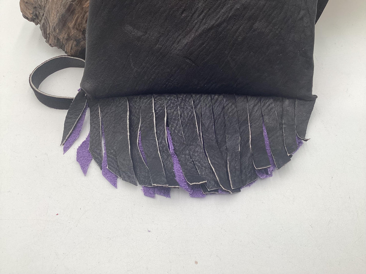 Hand Made Purple & Black Leather Bag - Authentic Anishinaabe/Ojibwe Made - Free Shipping