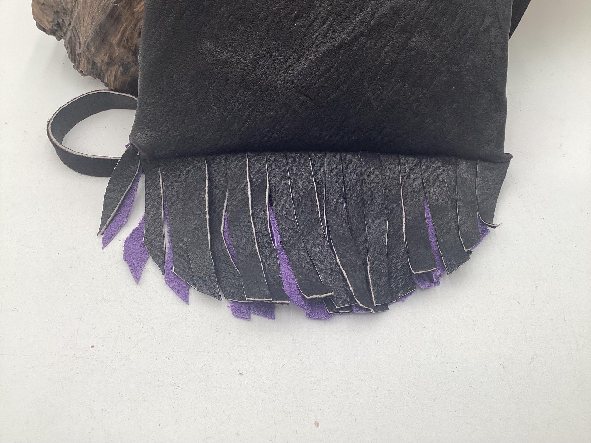 Hand Made Purple & Black Leather Bag - Authentic Anishinaabe/Ojibwe Made - Free Shipping