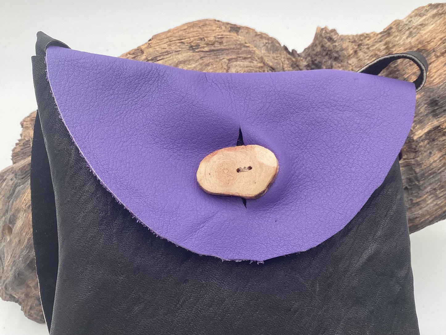 Hand Made Purple & Black Leather Bag - Authentic Anishinaabe/Ojibwe Made - Free Shipping