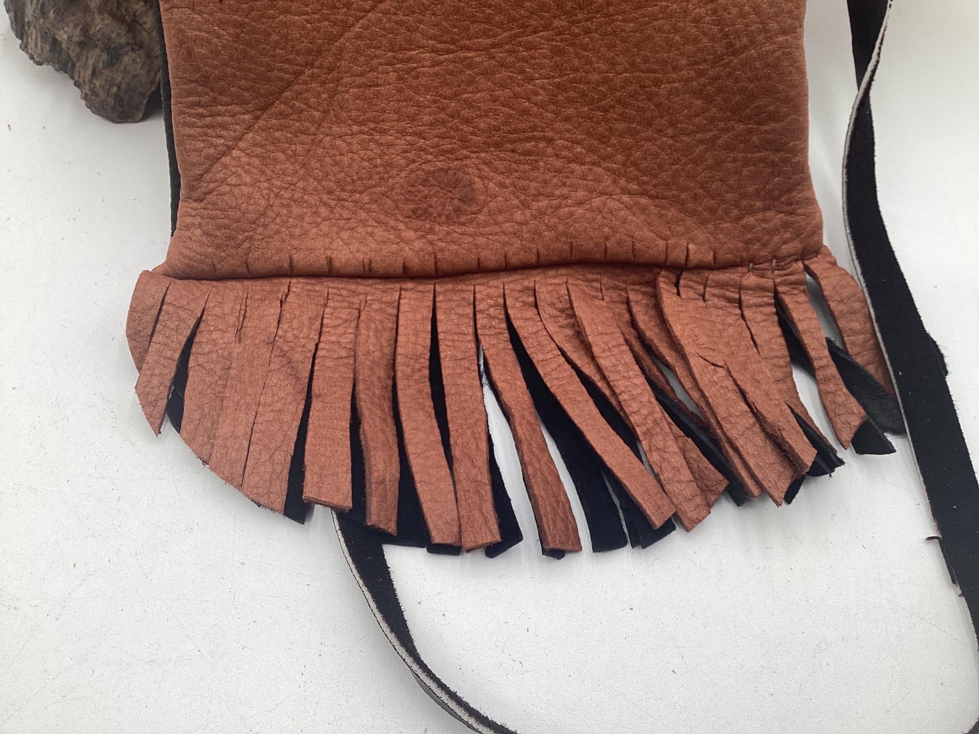Hand Made Black & Brown Leather Bag - Authentic Anishinaabe/Ojibwe Made - Free Shipping