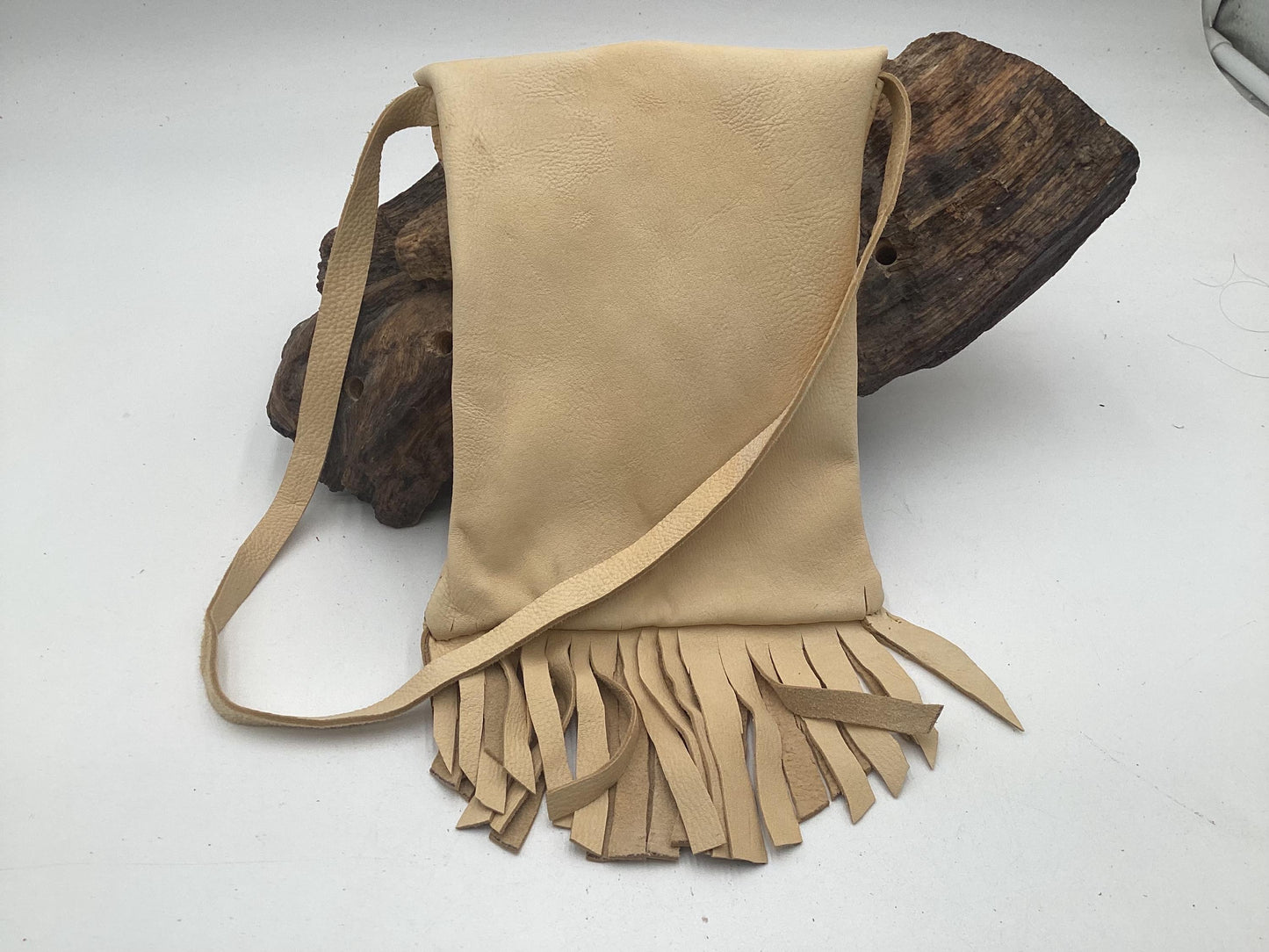 Hand Made Tan Leather Bag - Authentic Anishinaabe/Ojibwe Made - Free Shipping
