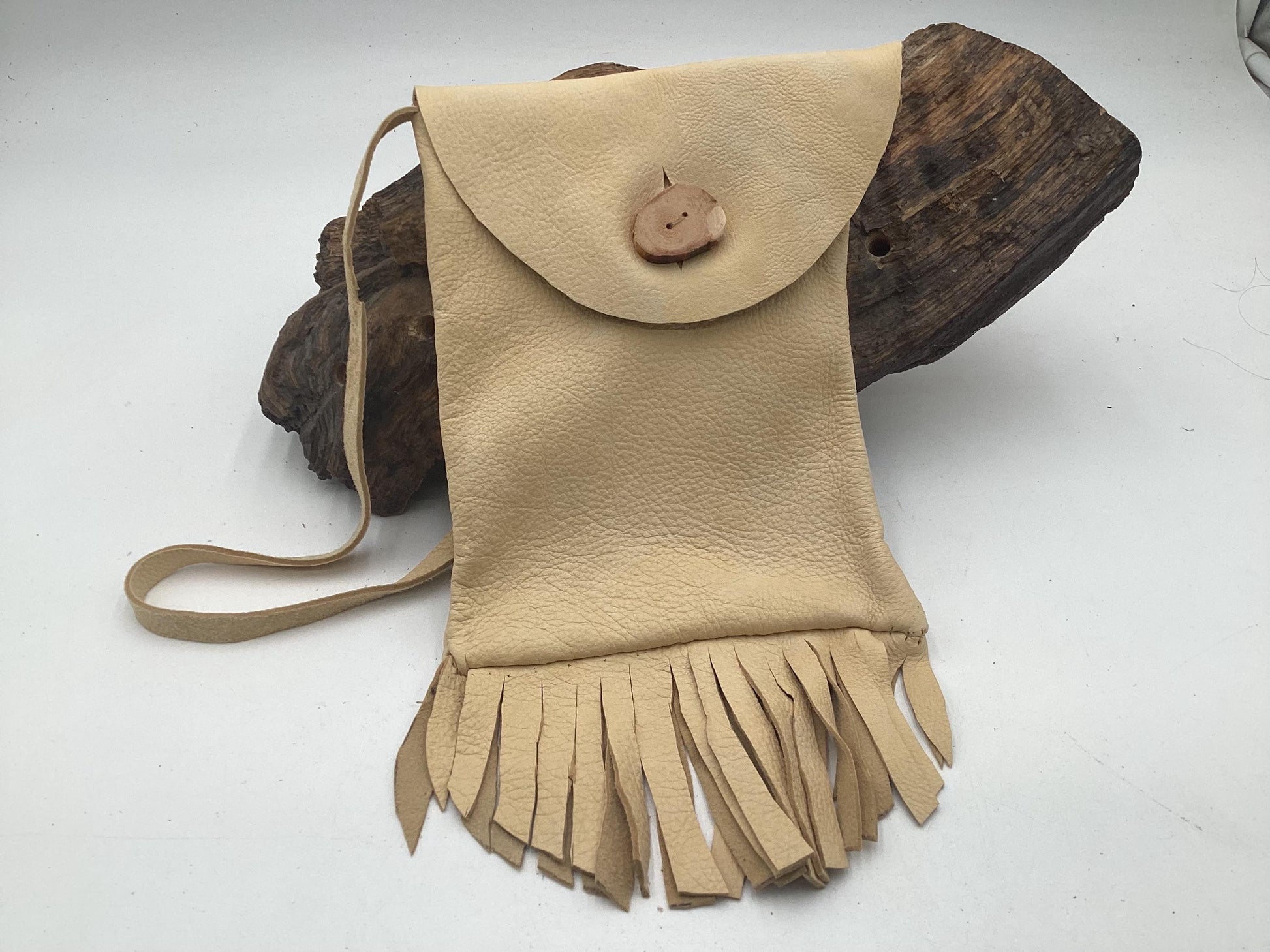 Hand Made Tan Leather Bag - Authentic Anishinaabe/Ojibwe Made - Free Shipping