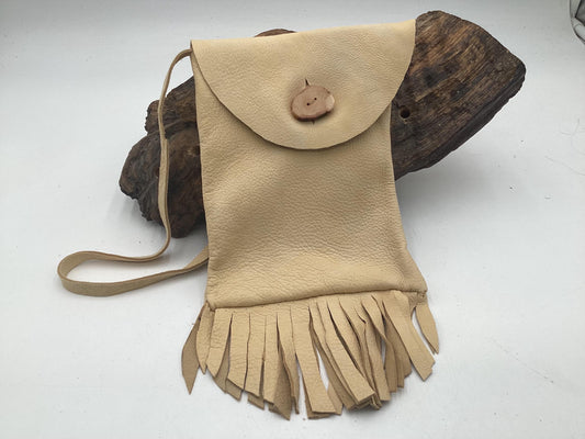 Hand Made Tan Leather Bag - Authentic Anishinaabe/Ojibwe Made - Free Shipping