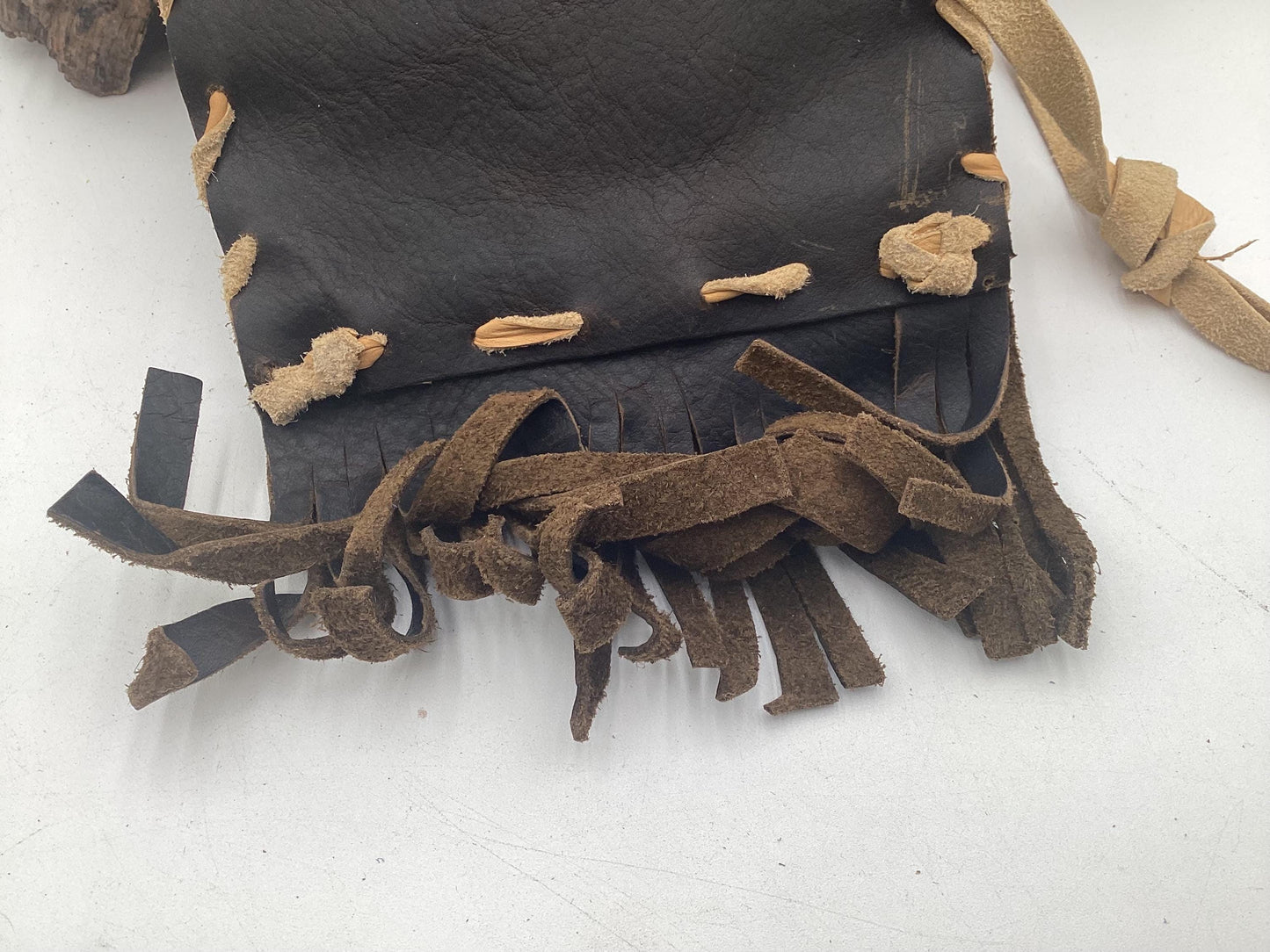 Hand Made Black Leather Bag - Authentic Anishinaabe/Ojibwe Made - Free Shipping