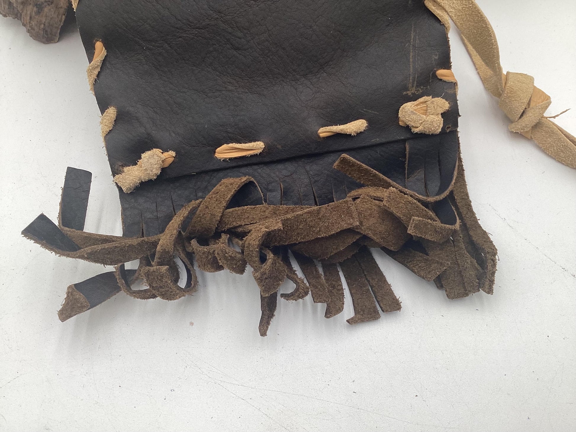 Hand Made Black Leather Bag - Authentic Anishinaabe/Ojibwe Made - Free Shipping