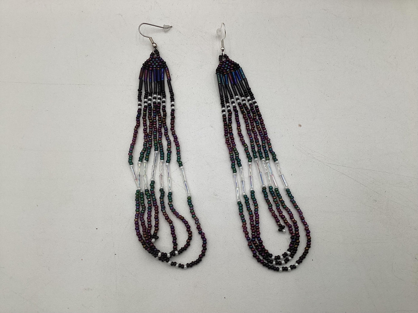 Hand Beaded Galaxy Fringe Earrings - Authentic Anishinaabe/Ojibwe Beadwork