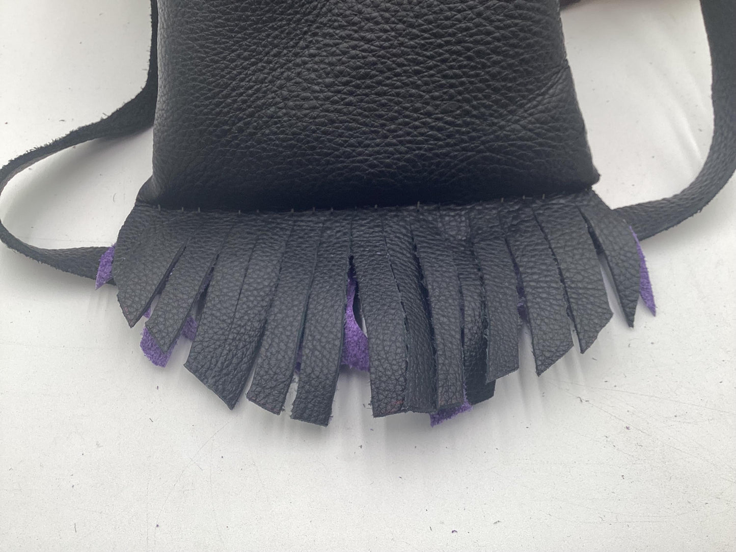 Hand Made Purple & Black Leather Bag - Authentic Anishinaabe/Ojibwe Made - Free Shipping