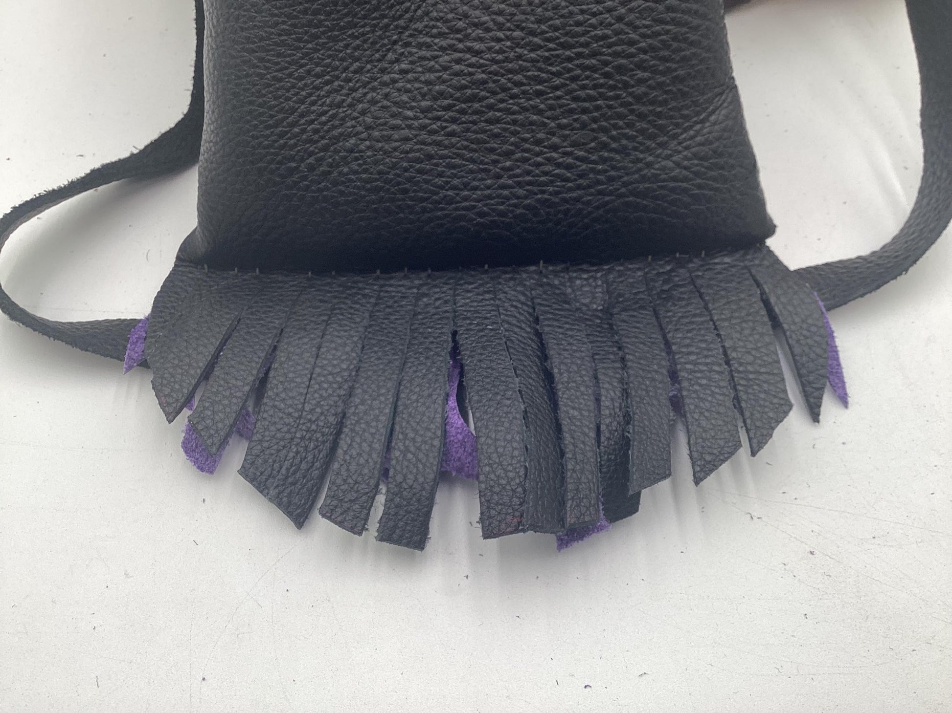 Hand Made Purple & Black Leather Bag - Authentic Anishinaabe/Ojibwe Made - Free Shipping
