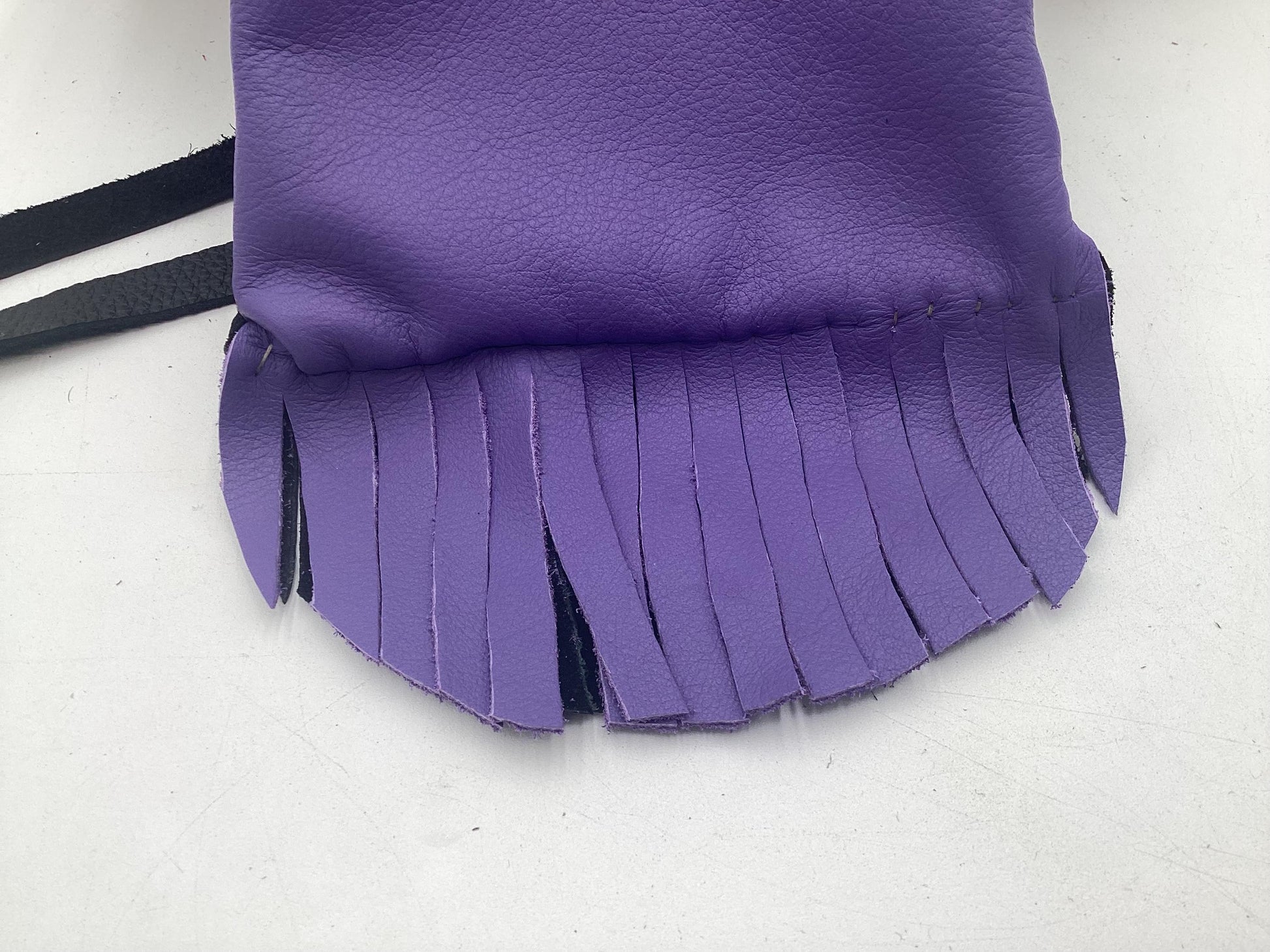 Hand Made Purple & Black Leather Bag - Authentic Anishinaabe/Ojibwe Made - Free Shipping