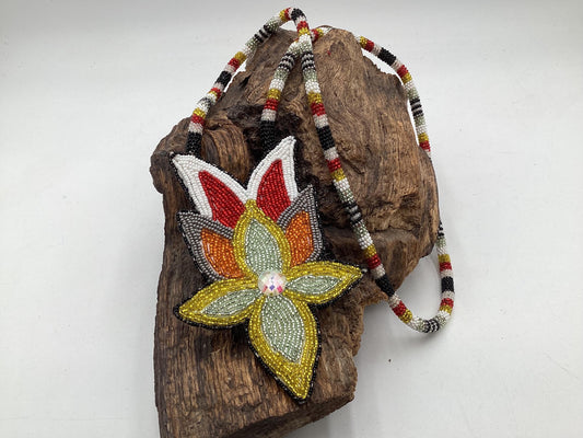 Beautiful Hand Beaded Floral Medallion - Authentic Anishinaabe/Ojibwe Beadwork - Free Shipping