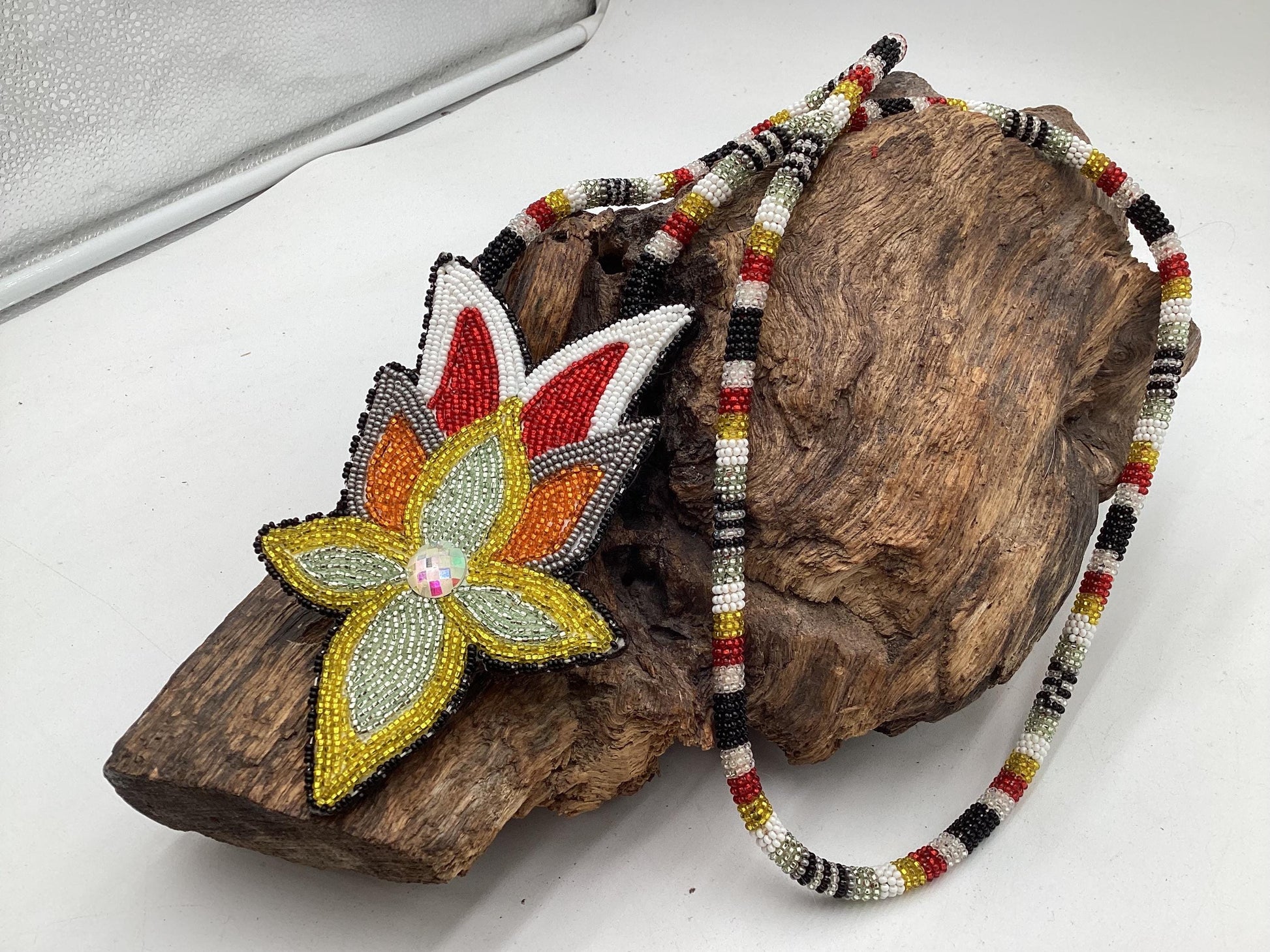 Beautiful Hand Beaded Floral Medallion - Authentic Anishinaabe/Ojibwe Beadwork - Free Shipping