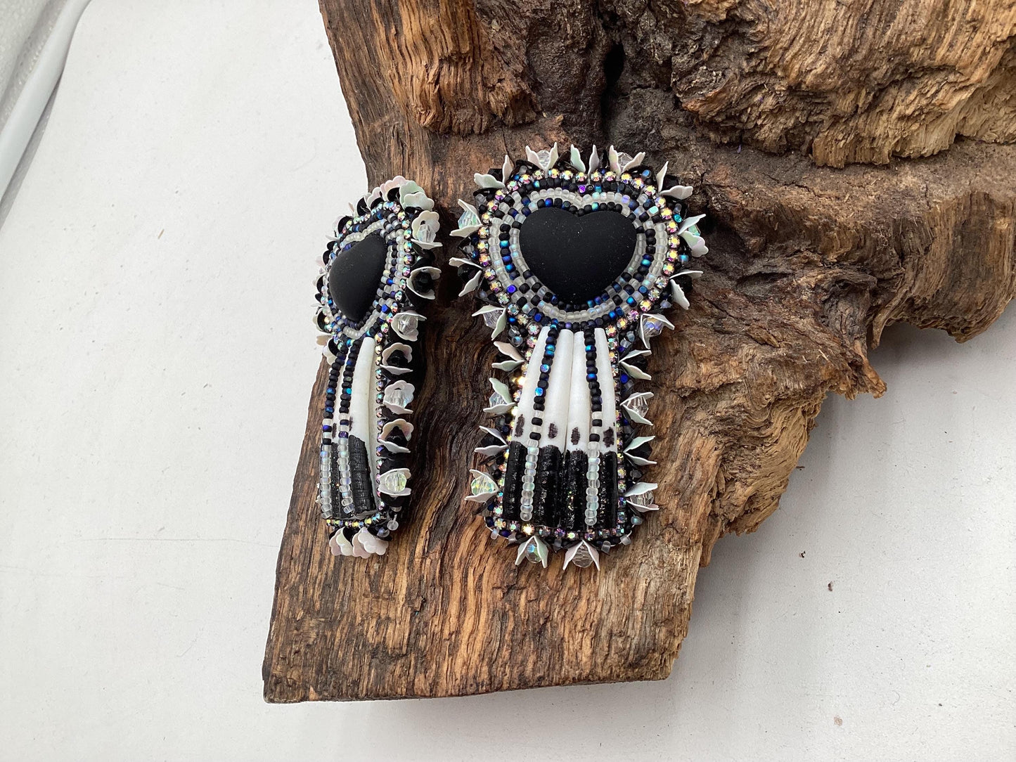 Hand Beaded Black Heart Earrings – White Earth Nation Artisan Beadwork