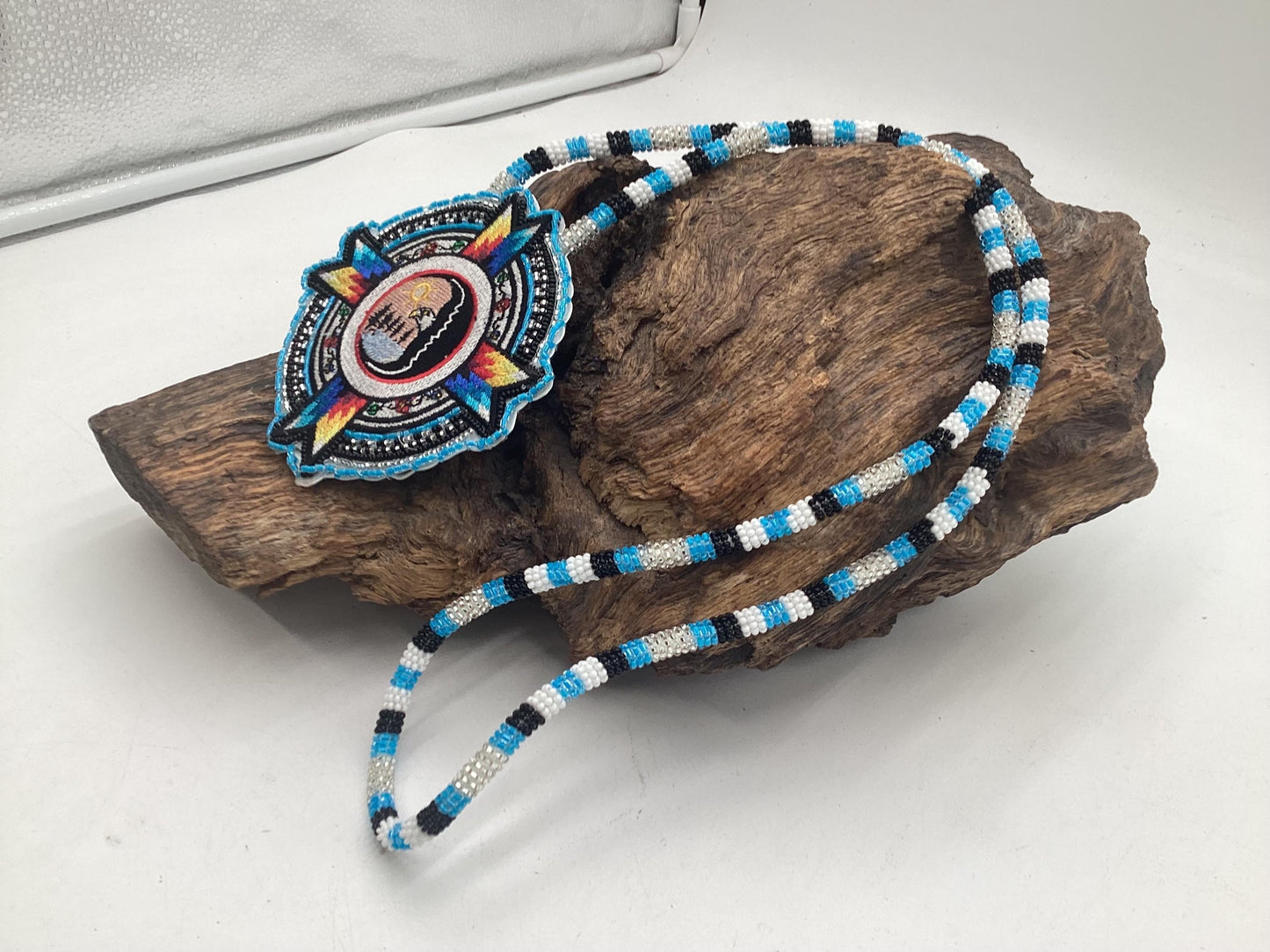 Beautiful Hand Beaded White Earth Nation Medallion - Authentic Anishinaabe/Ojibwe Beadwork - Free Shipping
