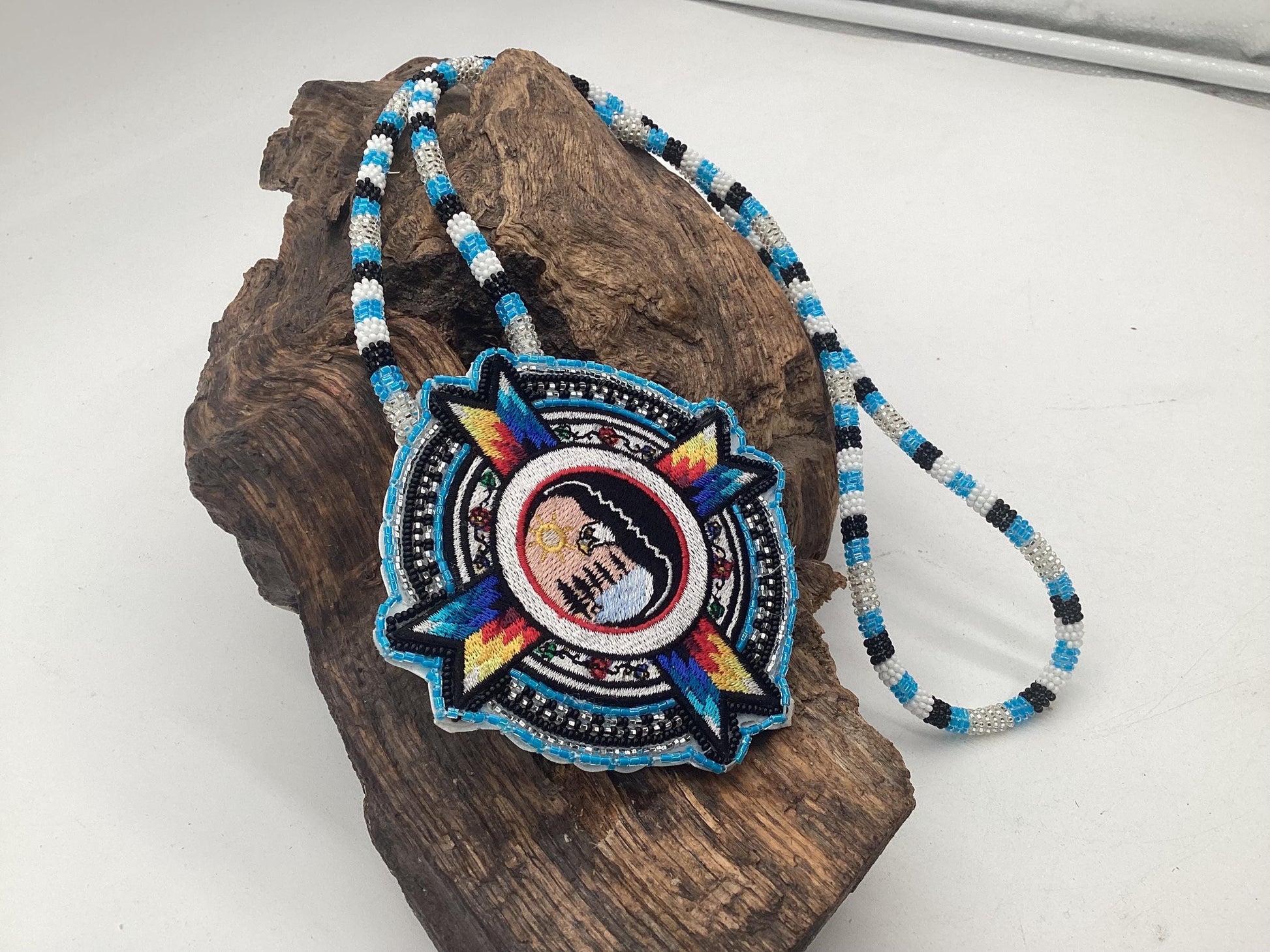 Beautiful Hand Beaded White Earth Nation Medallion - Authentic Anishinaabe/Ojibwe Beadwork - Free Shipping