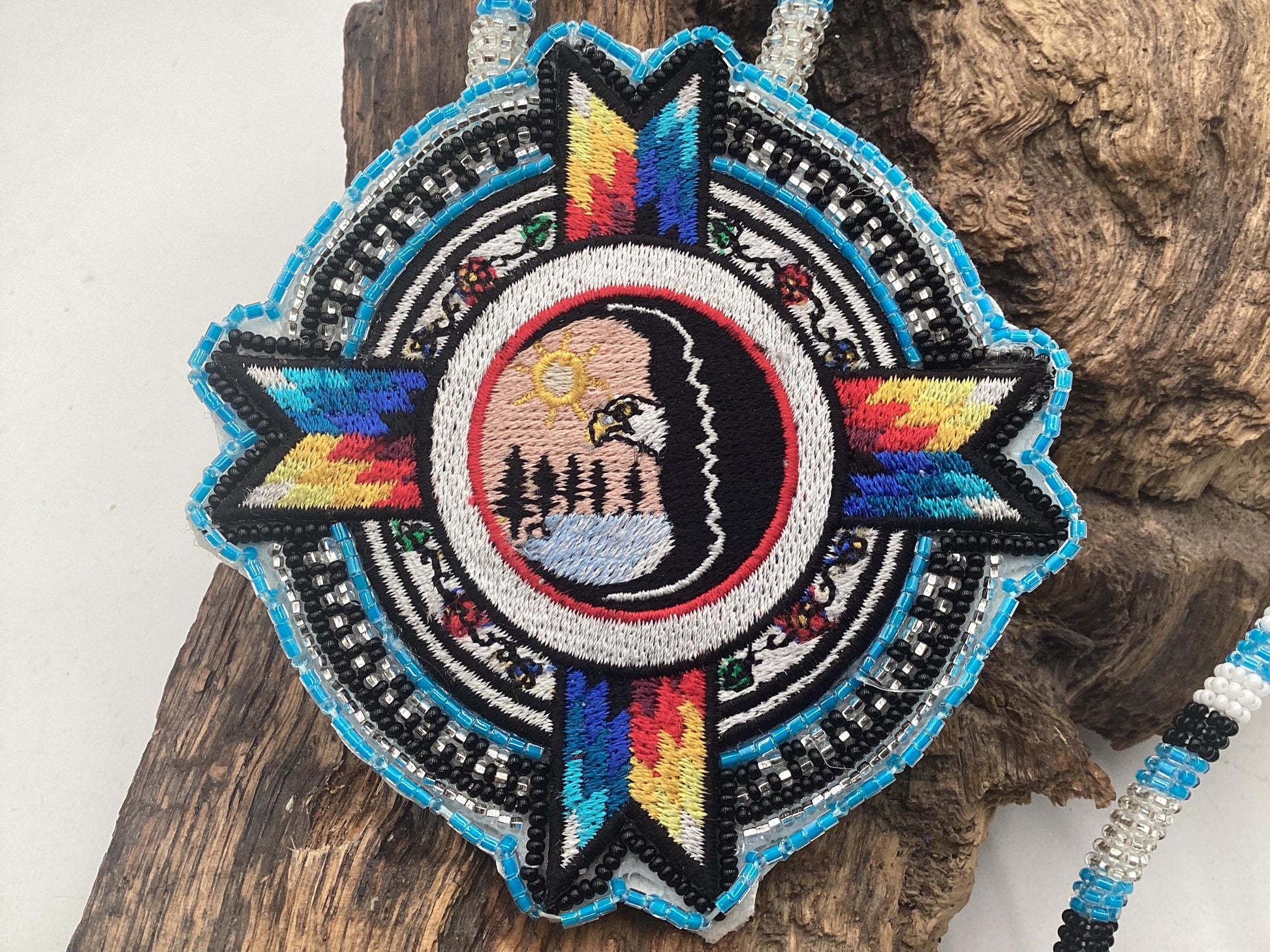Beautiful Hand Beaded White Earth Nation Medallion - Authentic Anishinaabe/Ojibwe Beadwork - Free Shipping